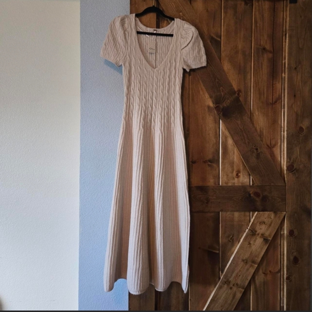 Free People Elegant Cream Knit Maxi Dress